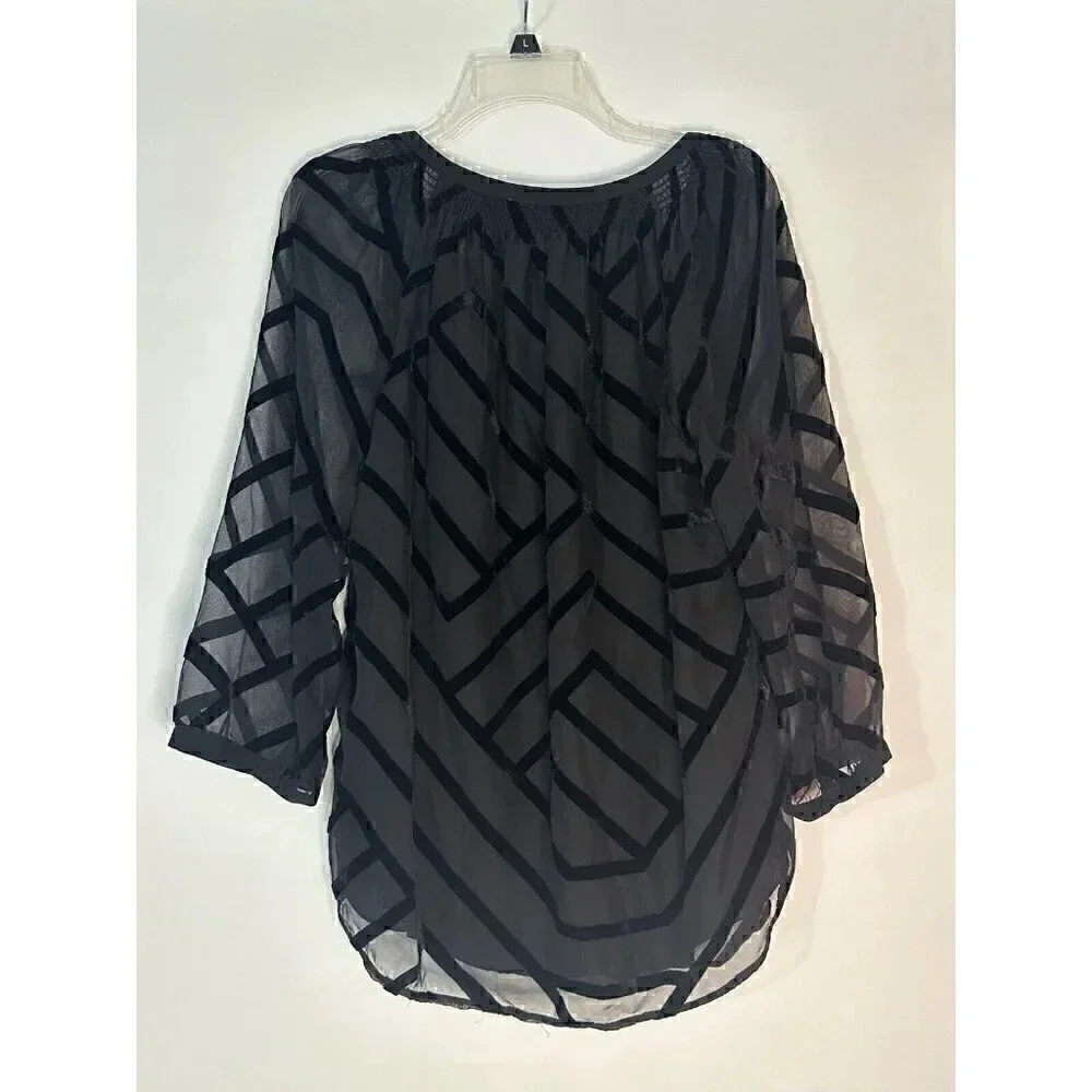 Gibson LaTimer blk striped lightweight 3/4 sleeve blouse sz large